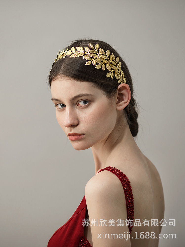 o402金色叶片新娘头饰 复古巴洛克新娘发箍 外贸婚纱配饰
