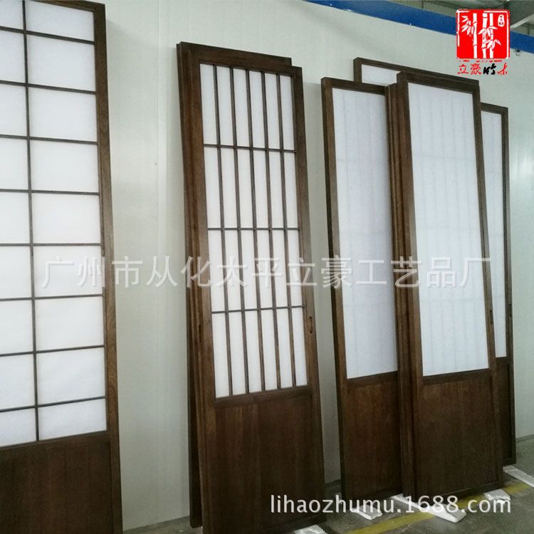 石家庄竹木移门障子纸推拉门羊皮纸花格门柚木格栅平开门定制加工