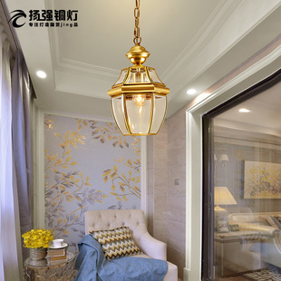 水歌欧式吊灯全铜小吊灯现代简约迷你单头玻璃过道阳台玄关灯具