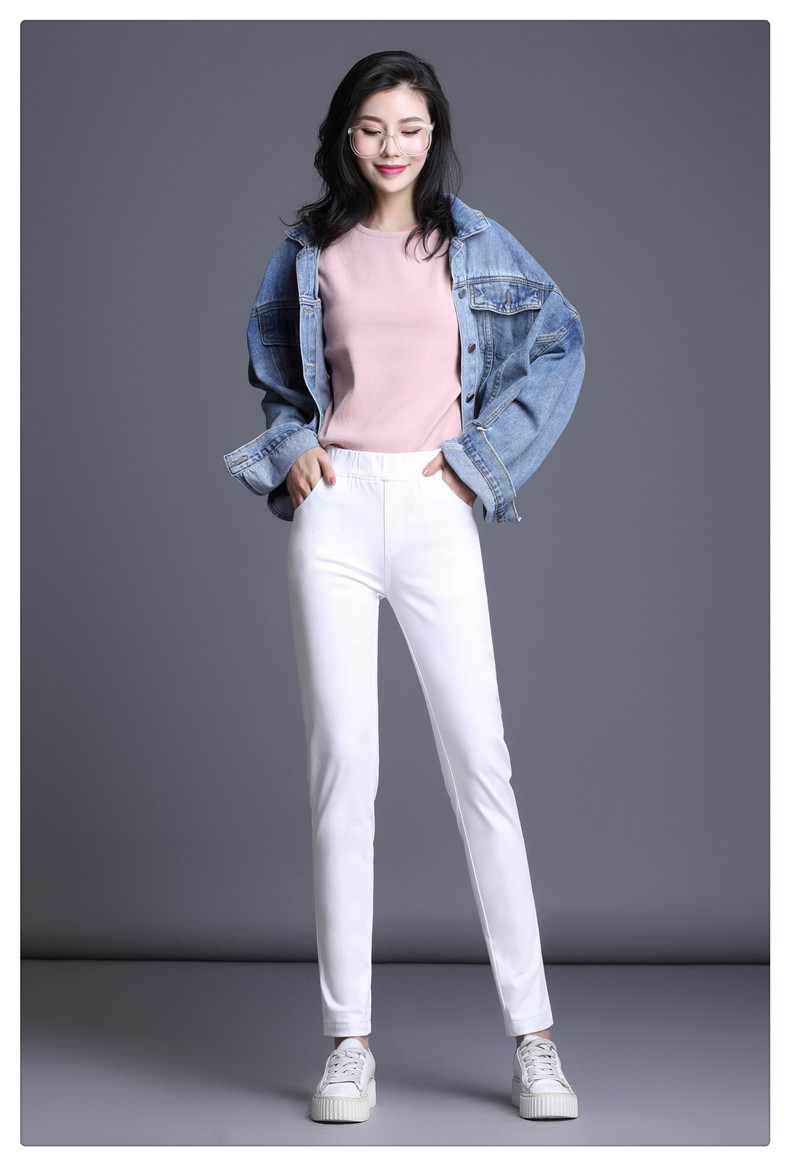 秋季女士纯棉白色打底裤女外穿显瘦弹力白色铅笔裤小脚女长裤8238