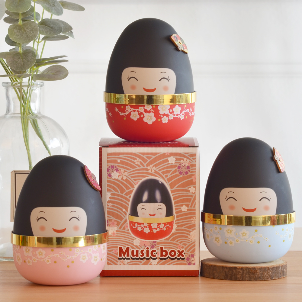 现货机械机芯新款日式和风家居摆件装饰礼物日本娃娃音乐盒八音盒