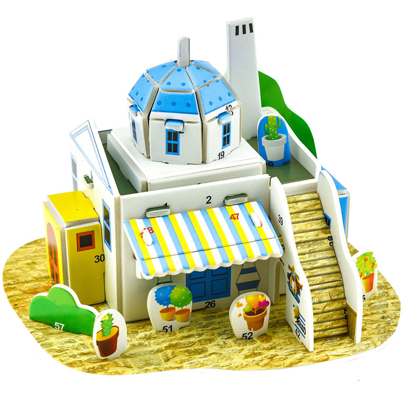 儿童立体拼图玩具雪地别墅 手工diy纸质立体拼图益智玩具现货批发