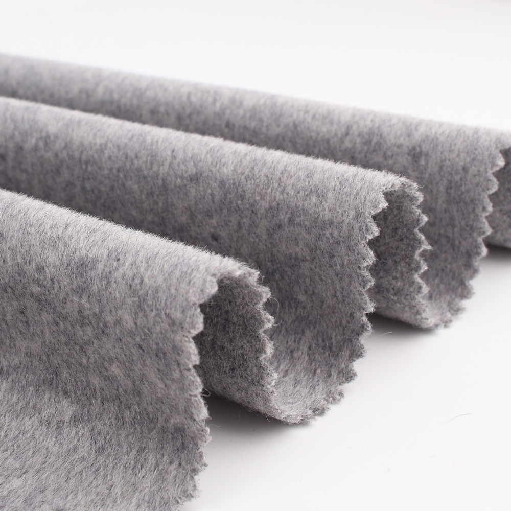 2018新款梭织单面顺毛羊毛绒布料 高档大衣毛呢面料素色批发定制