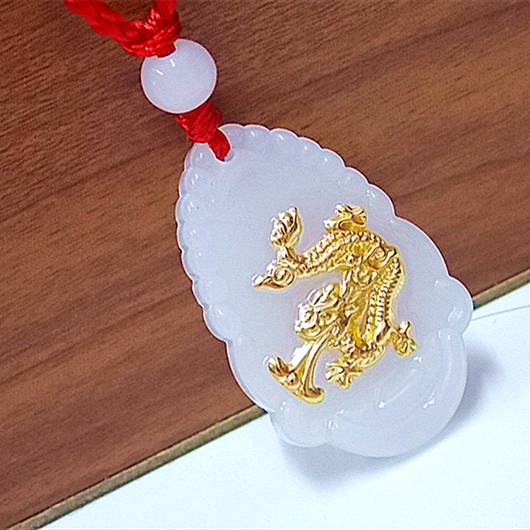 玻璃琉璃仿玉镶金 电镀黄金999电镀金 a货翡翠 十二生肖吊坠 龙