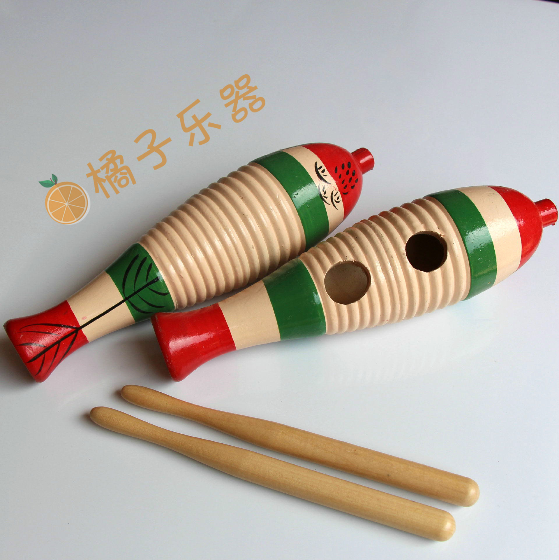 批发奥尔夫打击乐器 鱼蛙筒 蛙鸣筒 早教木制木鱼 儿童玩具 刮胡