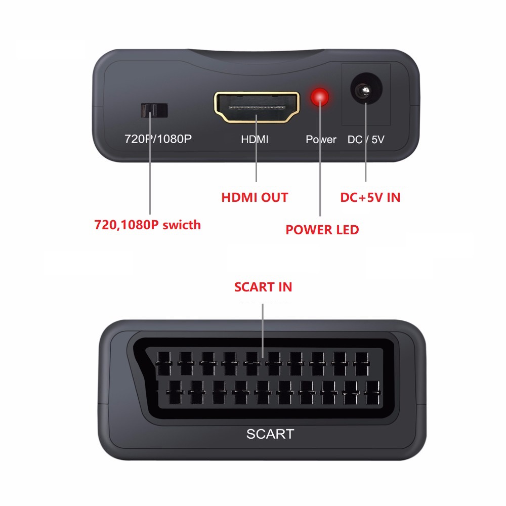 scart转hdmi转换器 欧规视频接口扫把头转hdmi scart to hdmi高清