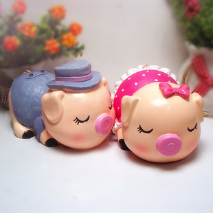 zakka 欧式乡村可爱亲吻情侣小猪小动物 迷你树脂可爱桌面摆件