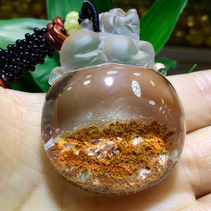 东海水晶 天然黄幽灵聚宝盆貔貅吊坠 巴西老矿料 时尚大气
