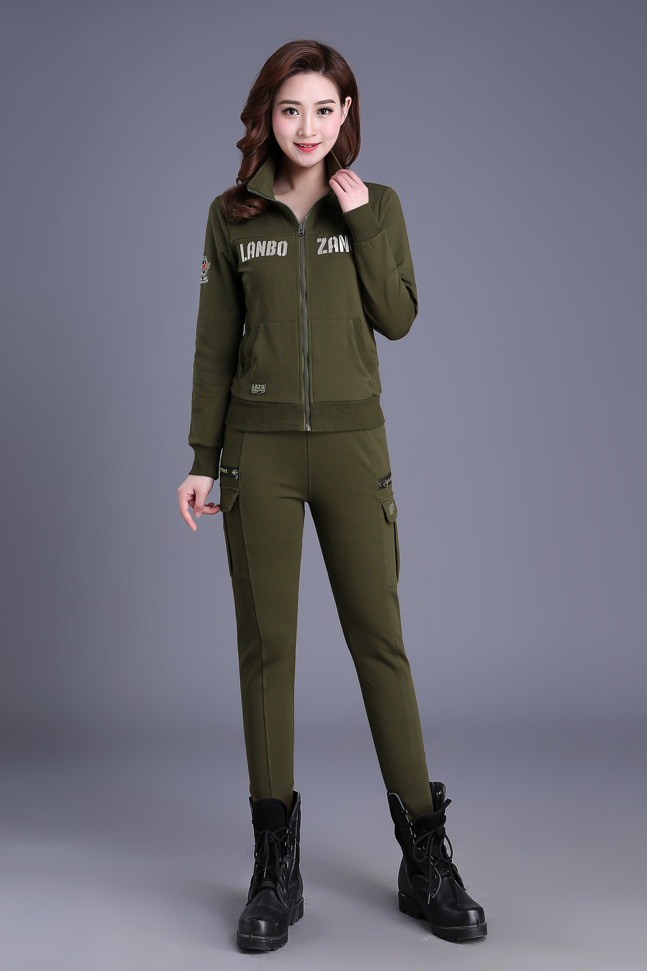 2018春季新款迷彩服套装修身显瘦水兵舞广场舞蹈表演服三件套女装