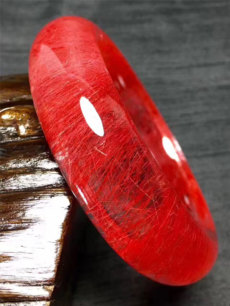 天然红发晶顺发晶水晶手镯 红水晶顺发手镯红钛晶镯子 璧瑞实业