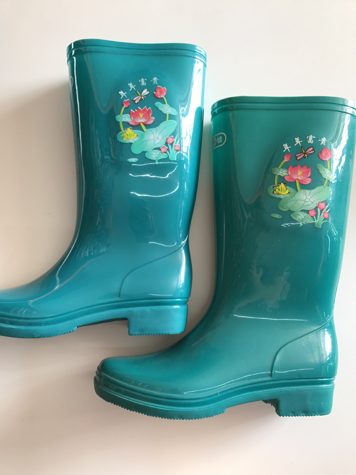 厂家直销上海双钱609 高筒雨靴女单色经典荷花耐磨防滑雨鞋批发