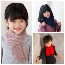 韩版INS针织儿童纯色保暖围脖冬季百搭小孩毛线宝宝围巾一件代发