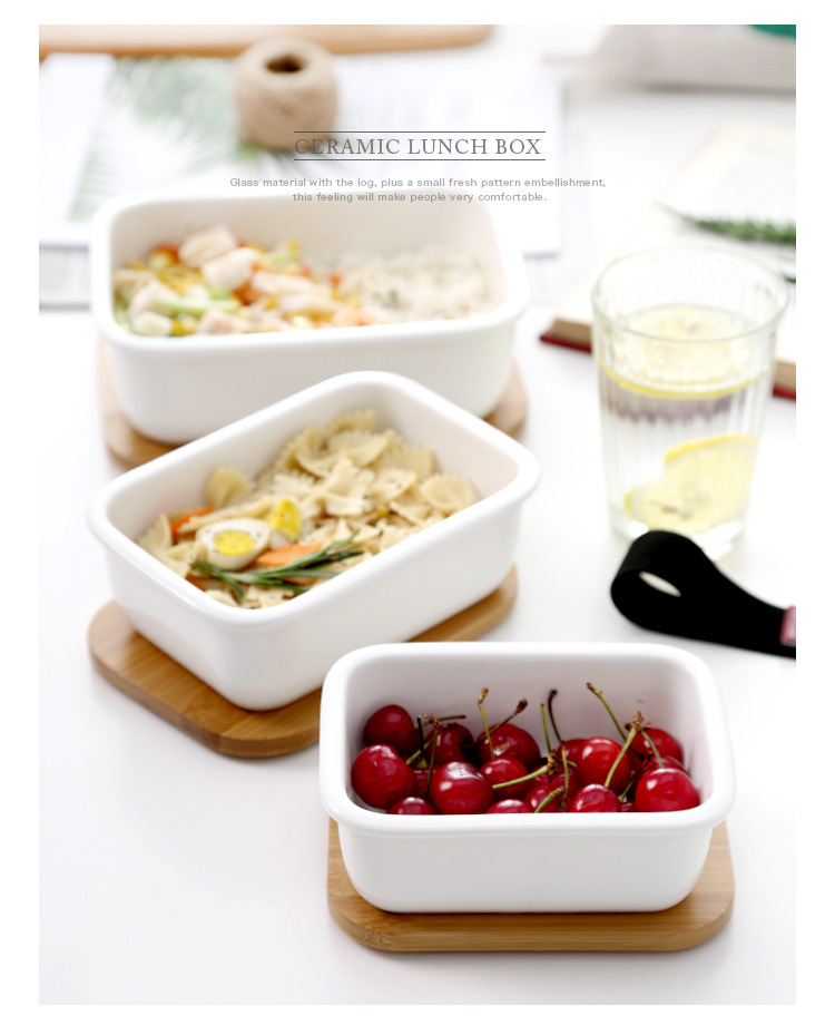 Ceramic Japanese-Style Rectangular Crisper Freshness Bowl Refrigerator Storage Box Fruit Container Microwave Bento Box Lunch Box with Lid
