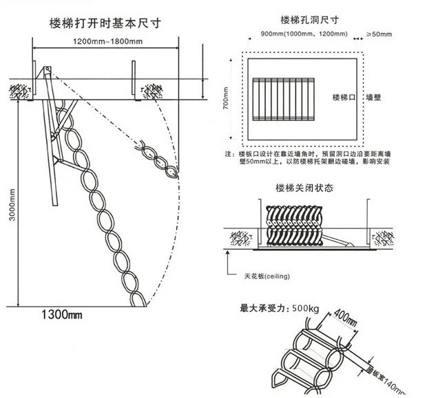 批发家用阁楼伸缩楼梯别墅复式阁楼楼梯室内室外折叠式楼梯升降梯