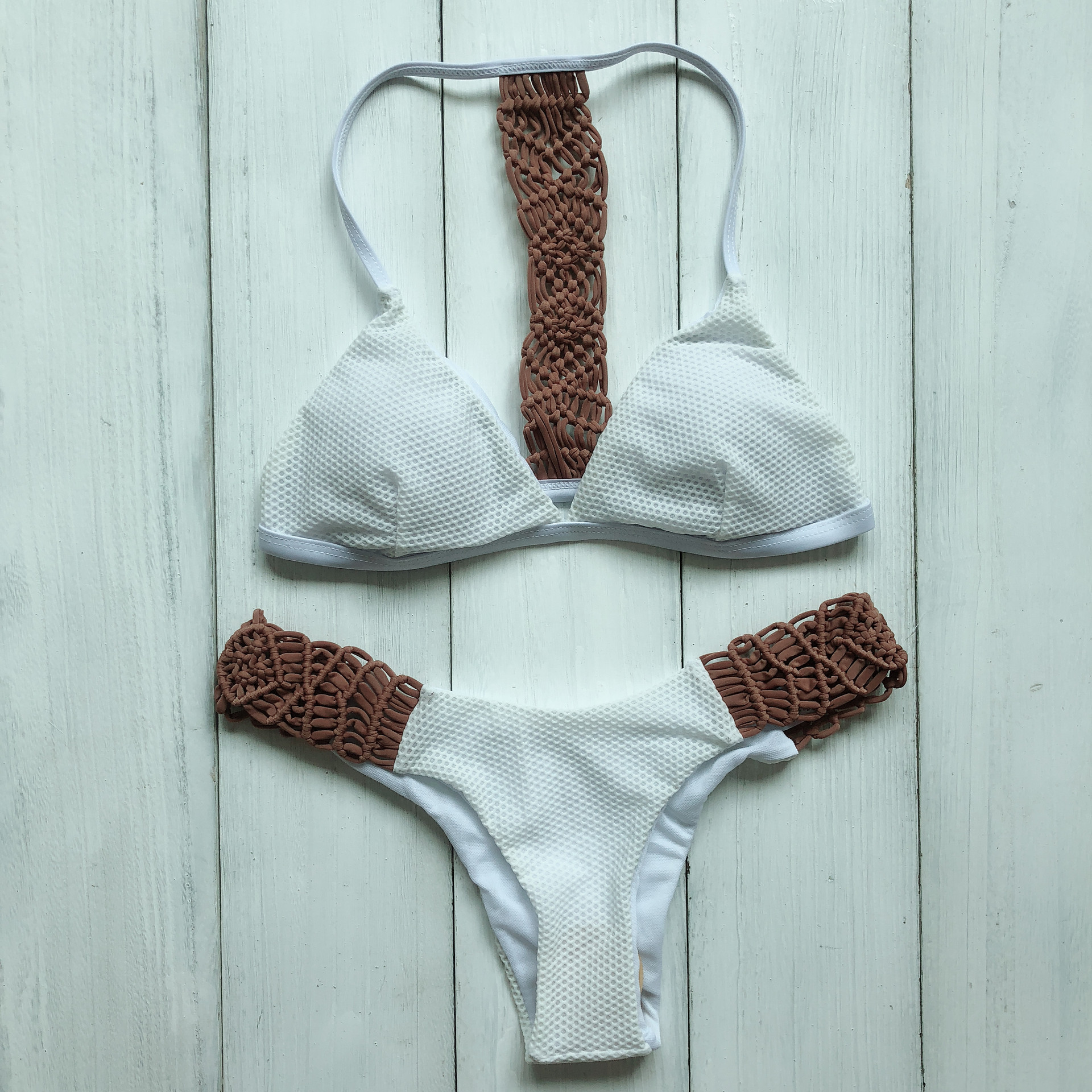 速卖通ebay手工钩织编绳比基尼2018新款性感泳装爆款女士分体泳衣