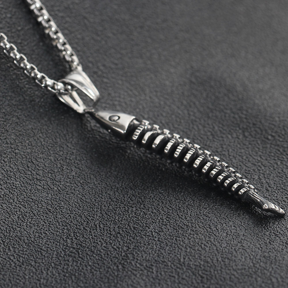 亚马逊速卖通跨境饰品 潮男鱼骨头吊坠 骷髅鱼骨架钛钢项链