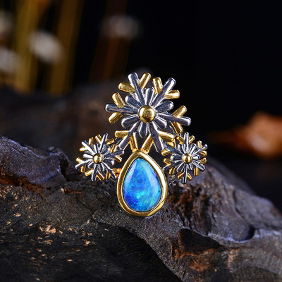 天然澳宝吊坠 水滴形蓝色澳宝 s925银雪花吊坠 单品项饰广州工厂