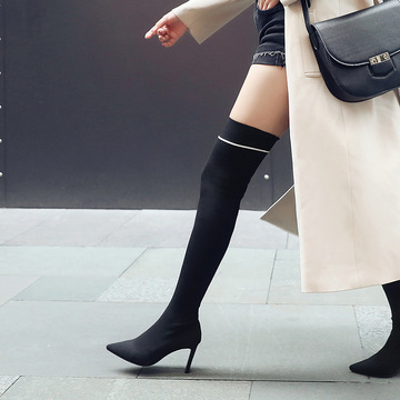 轻美网红同款袜子靴 2018新款过膝平底长靴子女惠东女鞋厂家供货