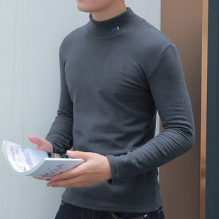 男士秋衣加绒加厚中领长袖t恤冬季保暖摇拉绒内衣冬天纯色打底衫