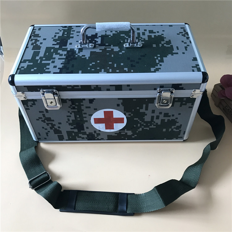 大号迷彩铝合金急救箱14寸野战救护卫生箱带锁野战多层医药箱空箱