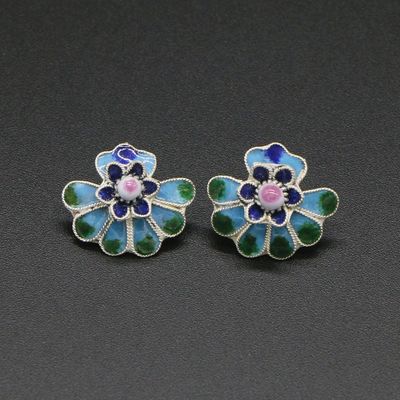 景泰蓝耳钉烧蓝珐琅镀厚银复古民族风耳饰