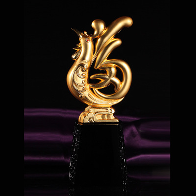 金鸡送福富贵吉祥居家开业庆典摆件新款生肖鸡金属水晶奖杯