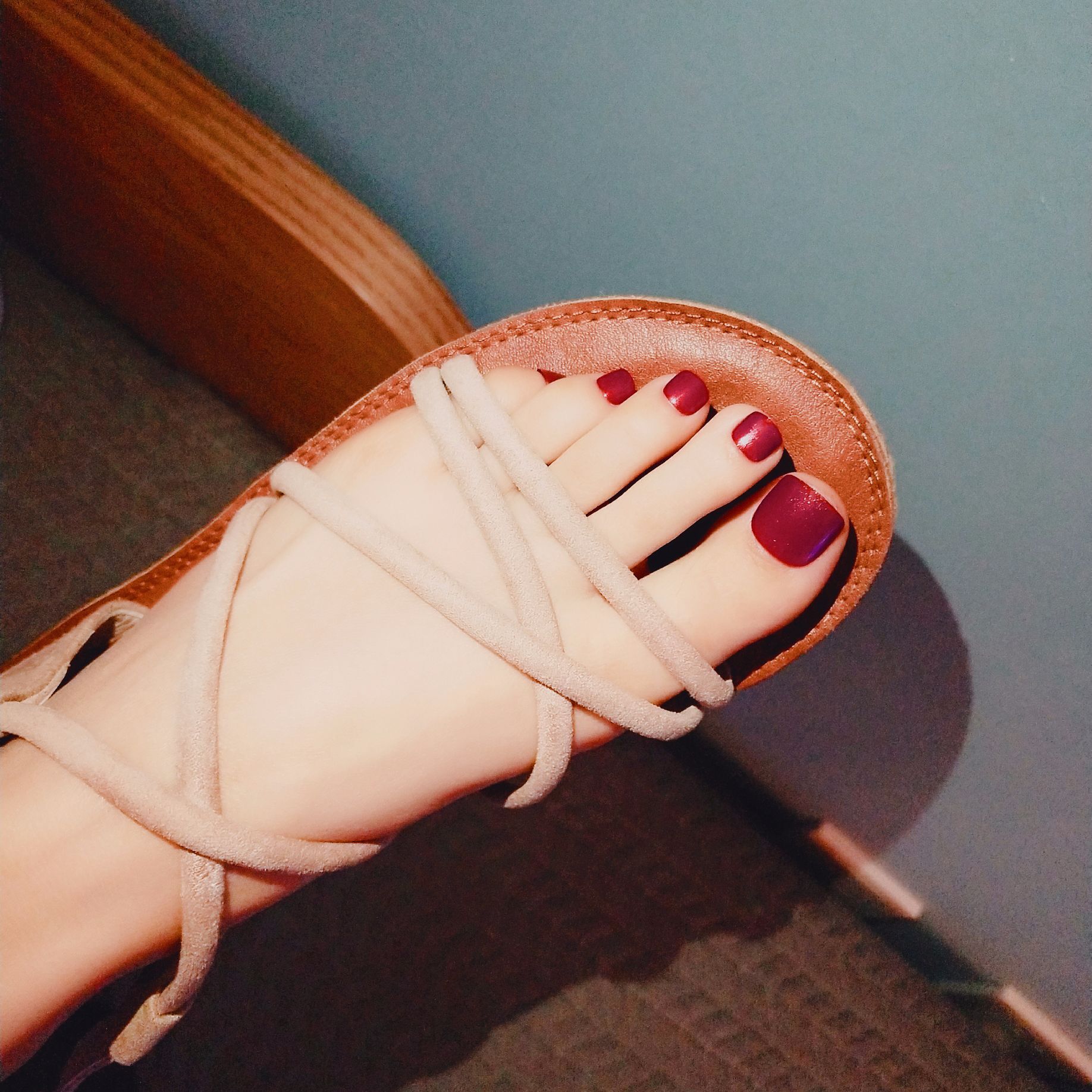 酒红珠光脚指甲 新娘指甲片 夏日脚趾甲成品美甲脚甲贴片j-131