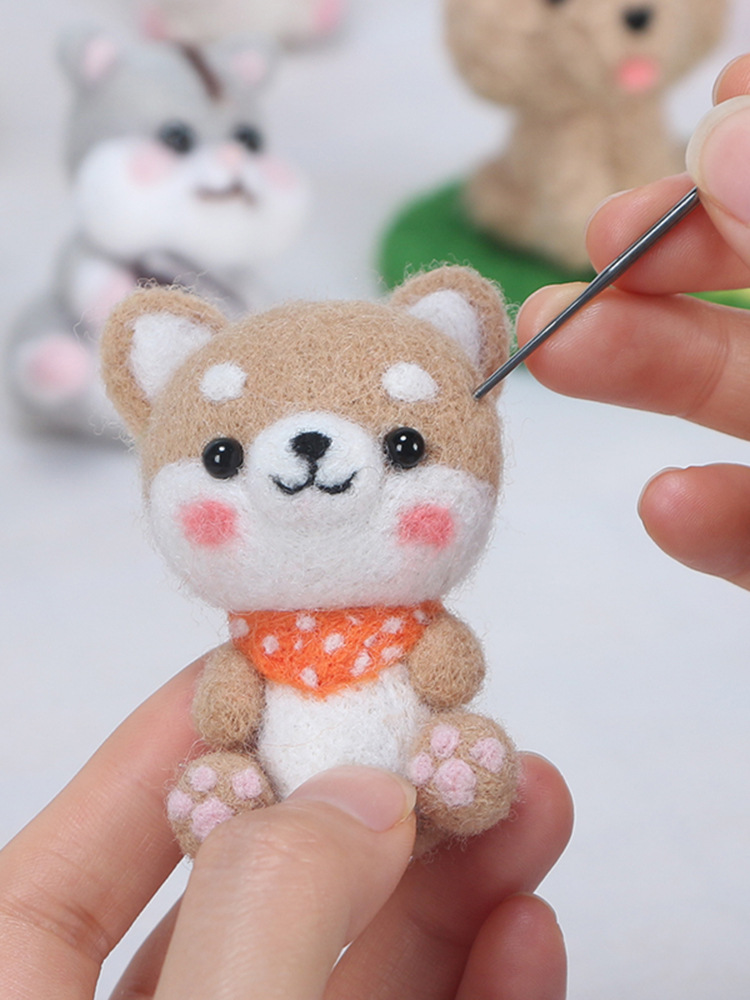 跨境新款羊毛毡戳戳乐diy材料包手工制作成人 小狗猫咪柴犬玩偶