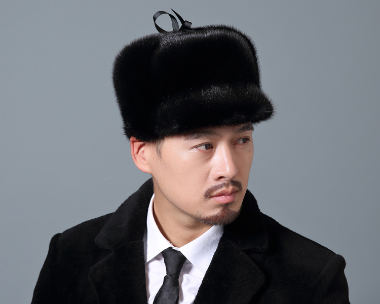 厂家批发水貂毛整皮帽子中老年男士真皮雷锋帽冬天保暖新四军