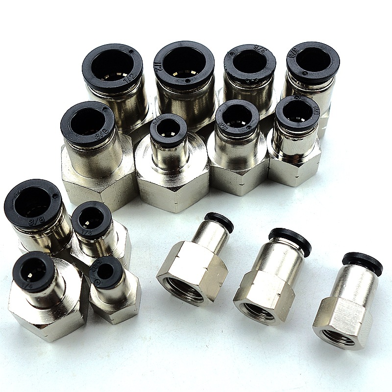 现货 美标npt阴螺纹 黄铜镀镍气动快插阴螺纹直通接头