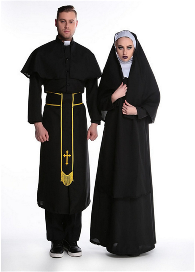 欧美新款万圣节牧男师修角色扮演服女情侣cosplay舞台服装代发