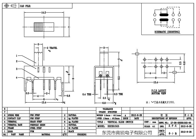 ss-23d15三档八脚拨动开关 段波动开关 2p3t双排三档滑动开关