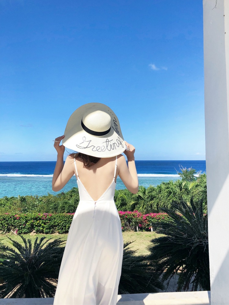 实拍外贸女装海边度假旅游吊带名媛白色露背性感连衣裙长裙8428