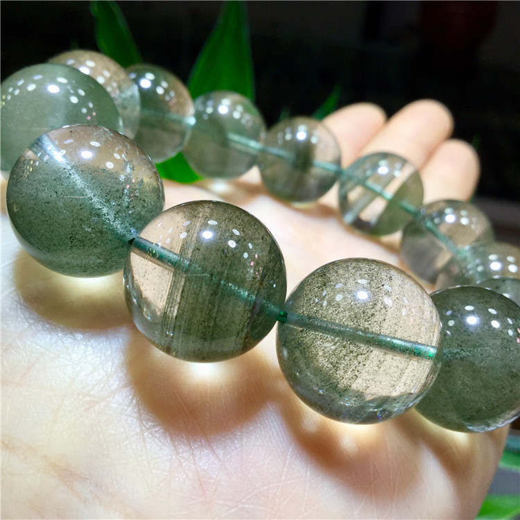 东海水晶天然绿幽灵千层聚宝盆手链