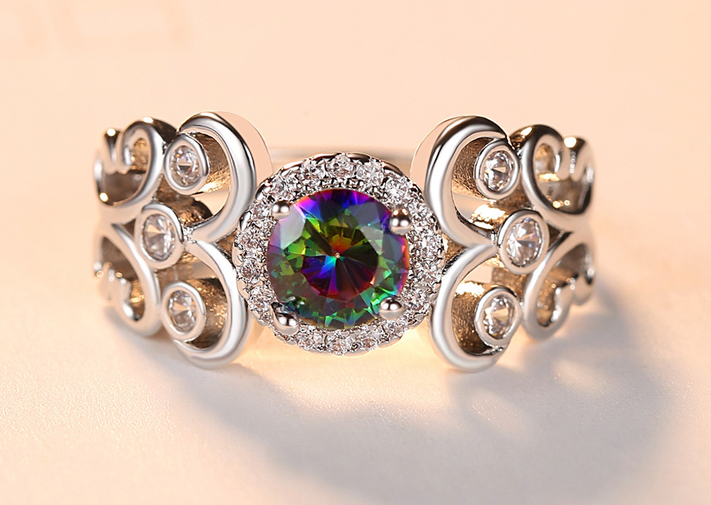 欧美时尚ring创意七彩锆石戒指蝴蝶造型指环饰品女首饰批发速卖通