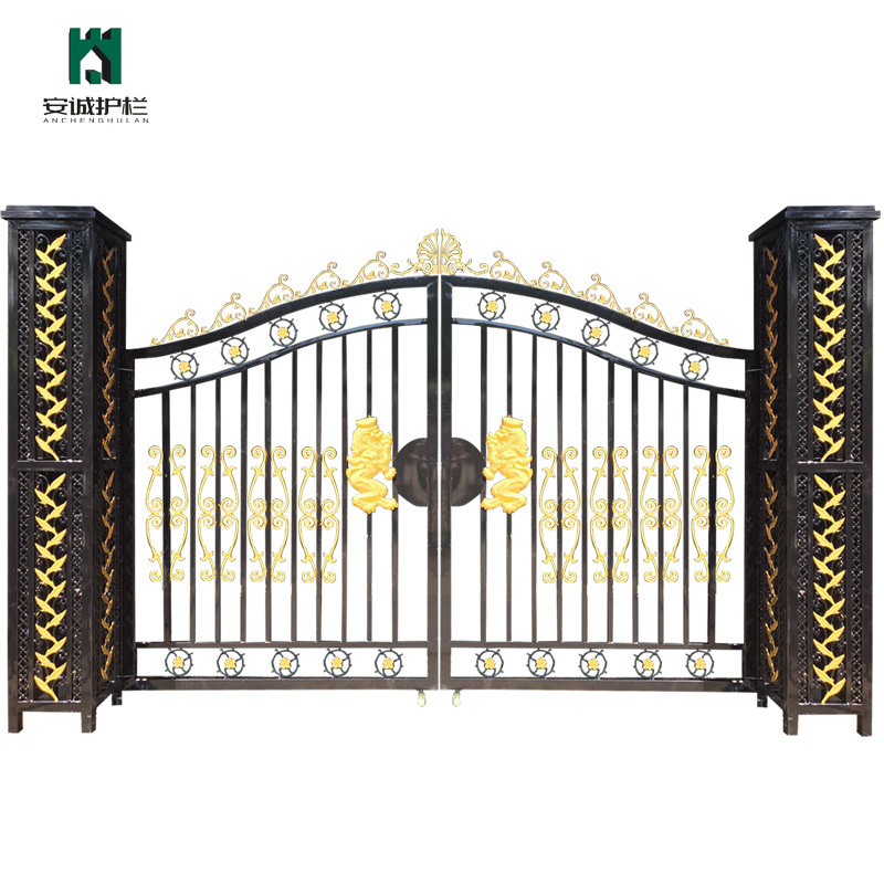 别墅铁艺大门 中式庭院小区工厂铁艺大门农村推拉双开门厂家