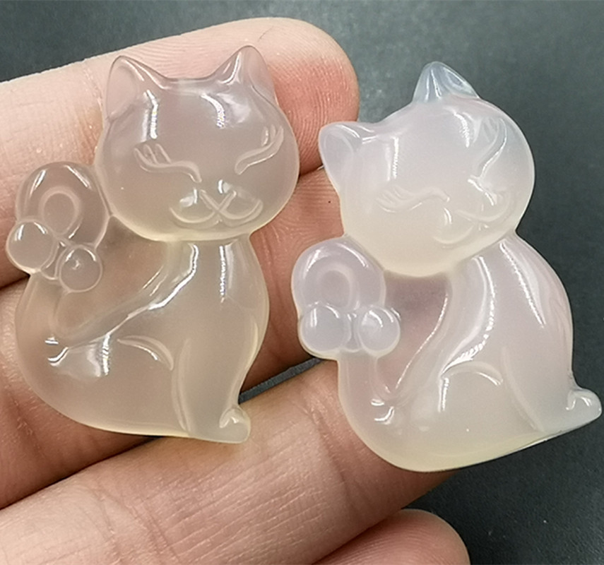万玉批发 天然正品a货冰种玉髓玛瑙小花猫吊坠 白玛瑙小猫咪吊坠