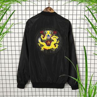 2018秋季中国风男士夹克衫 青春立领情侣装刺绣龙图休闲上衣外套