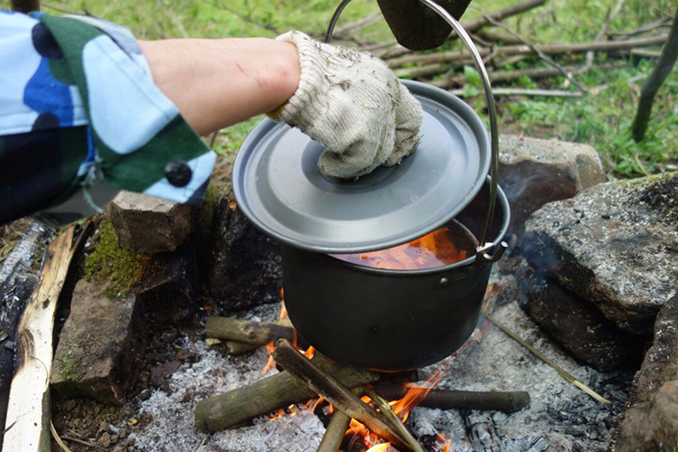 户外野餐单锅铝合金野营吊锅 坐锅5-8人行军锅野炊大锅营地锅套锅