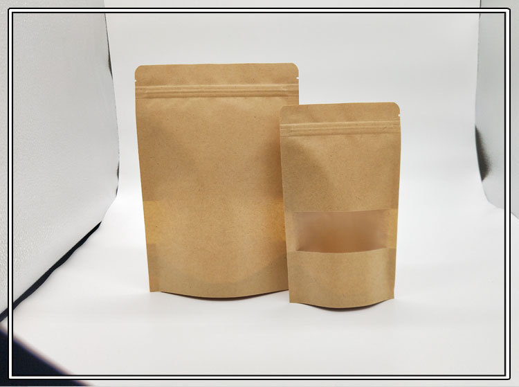 牛皮纸自封袋黄色开窗透明骨袋特产自立袋食品包装袋烘培袋22*30