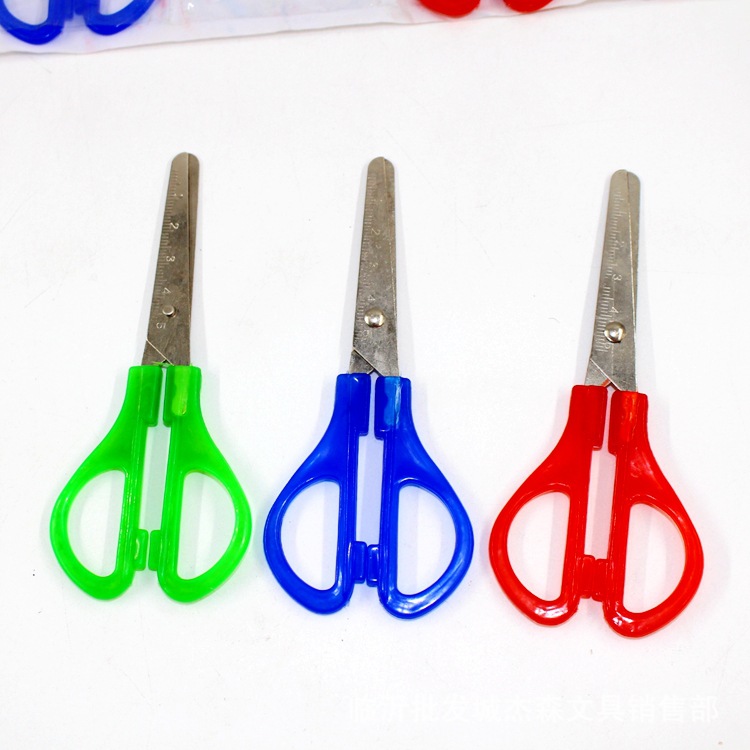 批发实惠款长锋学生塑料排剪 儿童手工剪纸剪刀 带刻度 一板12把