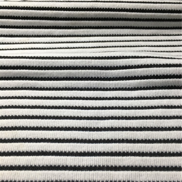 厂家直销 供应全涤黑白横条提花布 针织横条提花布 时尚女装面料