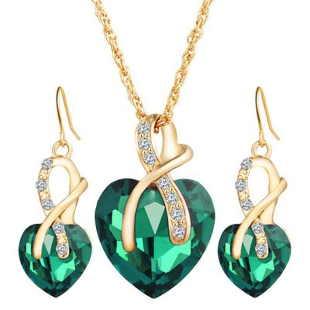 Foreign Trade Hot Selling Popular Ornament Heart Shaped Necklace Earrings Crystal Glass Jewelry Set