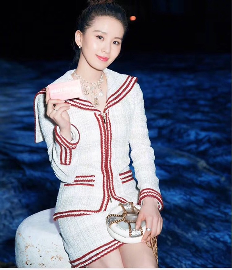 2018秋冬新款时尚明星刘诗诗同款包臀a裙修身撞色气质半身裙5694