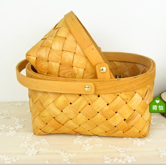 民间手艺编织竹篮竹筐竹篓批发 闻到木片质朴味道的手提木片篮-阿里巴