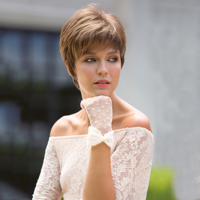 外贸速卖通欧美假发女短发时尚棕色短发中老年头套批发 厂家现货