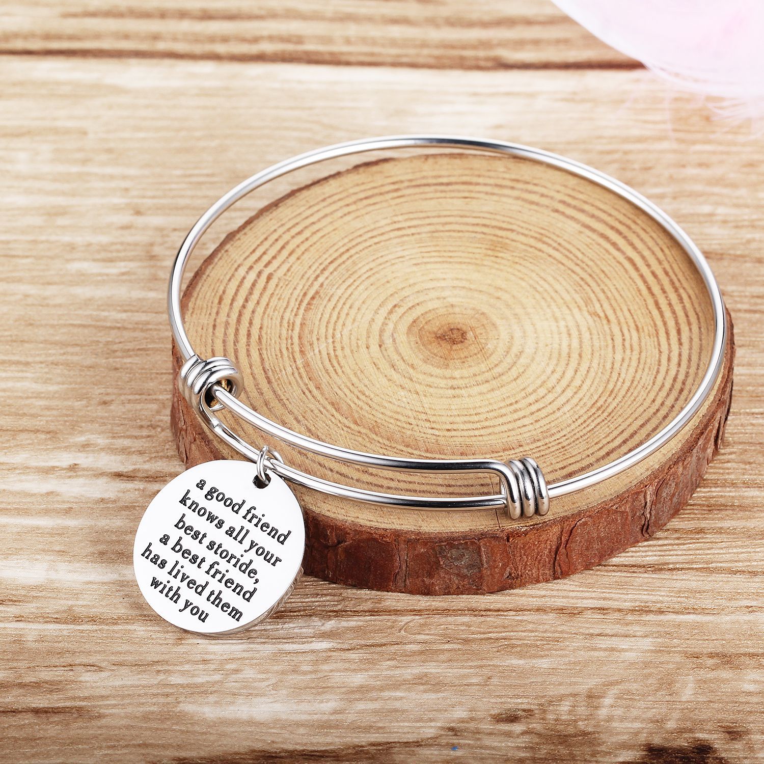 欧美时尚手环 不锈钢刻字友谊手镯 收缩可调节钛钢手镯