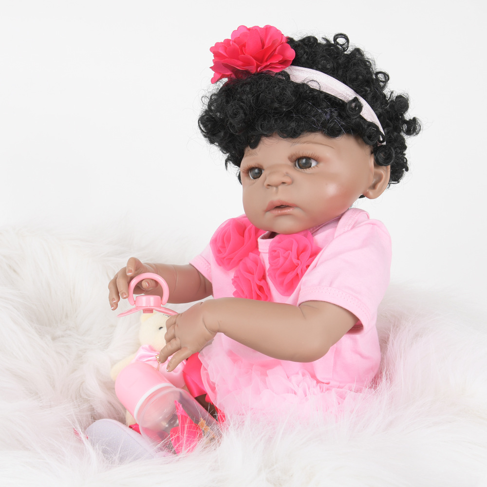 亚马逊热销卷发黑皮肤仿真重生周岁洋娃娃可爱大号外贸款女孩玩具