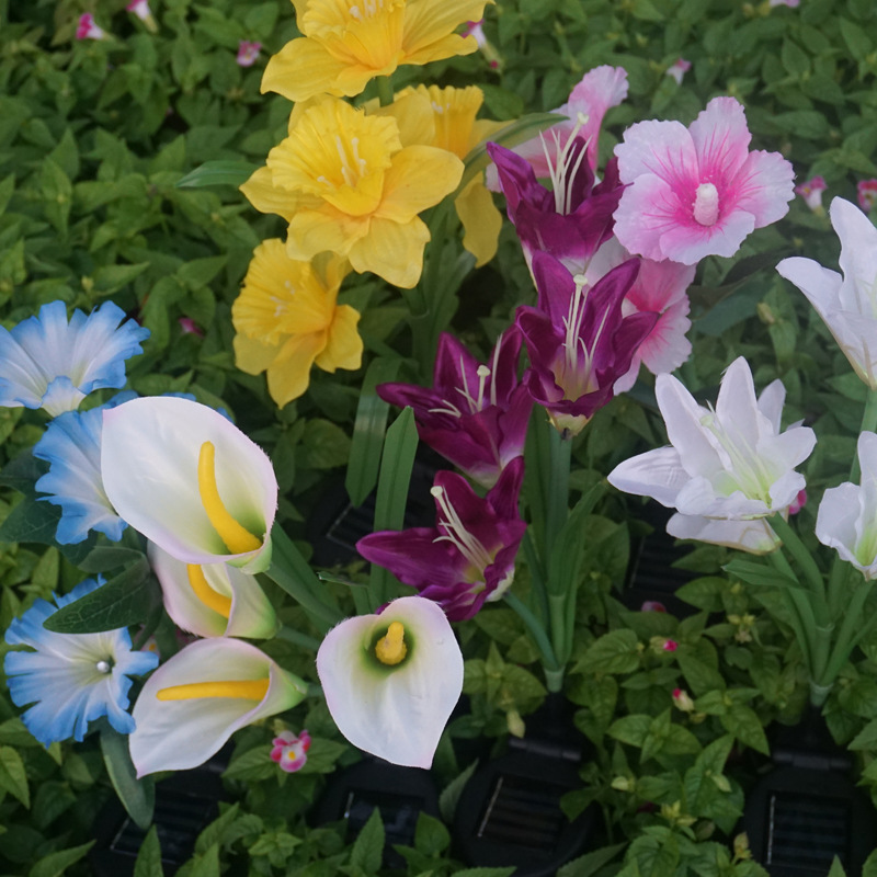 太阳能rgb七彩灯水仙花昆虫组合装户外插地景观防水绿道庭院灯花