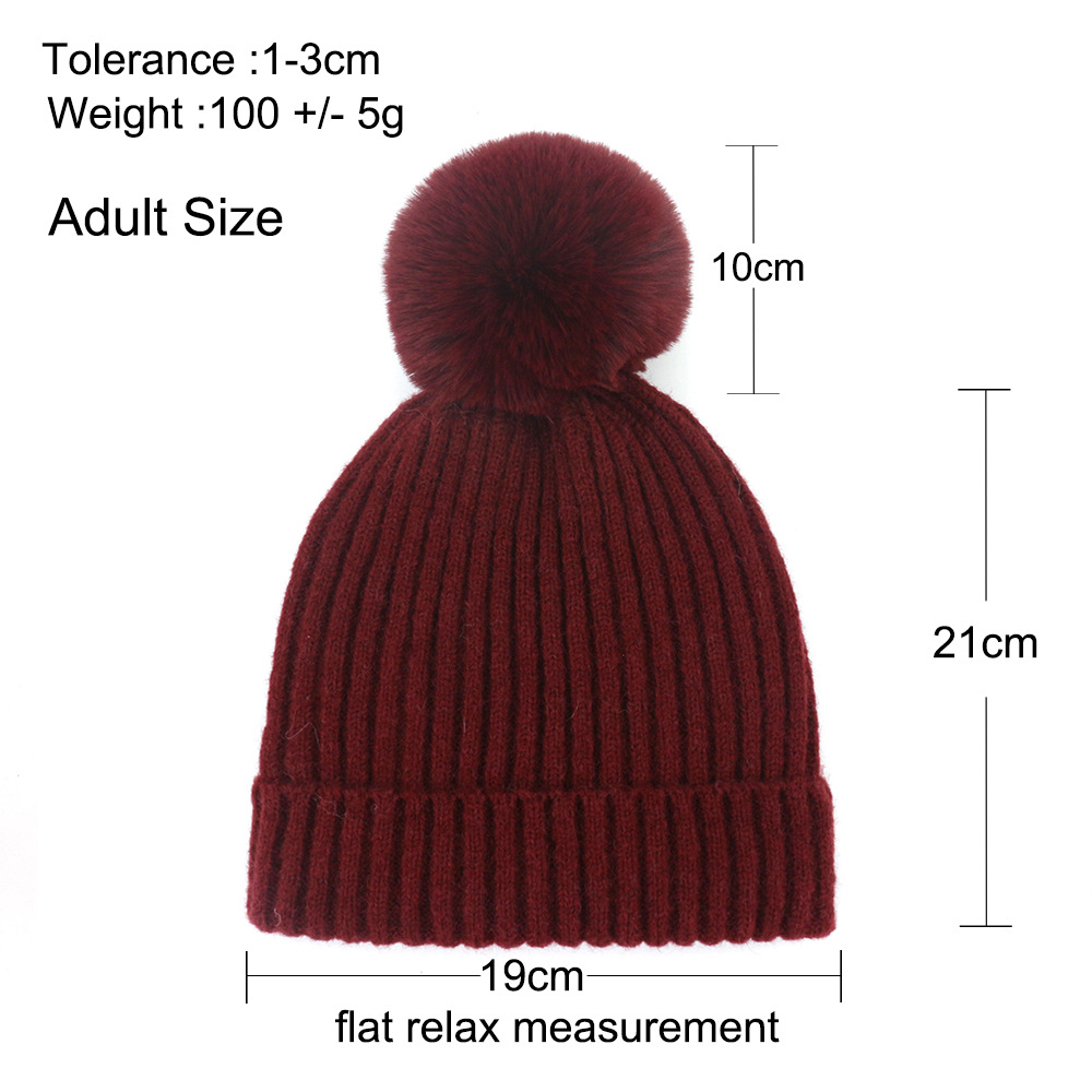 速卖通亚马逊羊毛针织帽亲子帽毛线针织仿兔毛球保暖套头帽mxm081